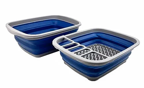 SAMMART 2-teiliges Camping-Set, Faltbare 10-Liter-Wanne – Faltbare Spülwanne und 8 l faltbares Abtropfgestell