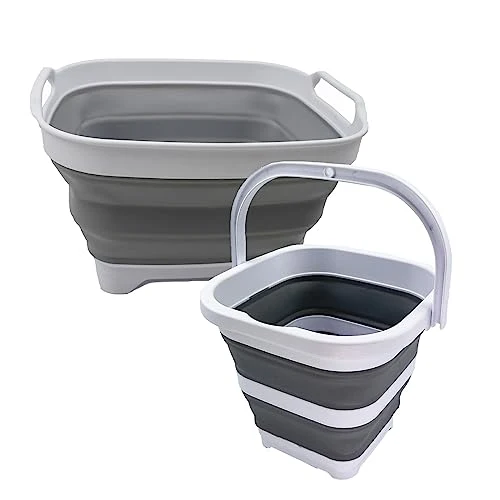 SAMMART Combo Zusammenklappbares Abtropfgestell mit Eimer – platzsparend, Camping-Set, Picknick-Set, für den Innen- und Außenbereich, Faltbare Aufbewahrung.