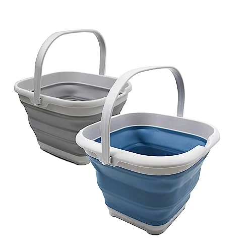SAMMART 2-teiliges Eimer-Set 10 l + 8,5 l zusammenklappbarer rechteckiger handlicher Korb/Eimer