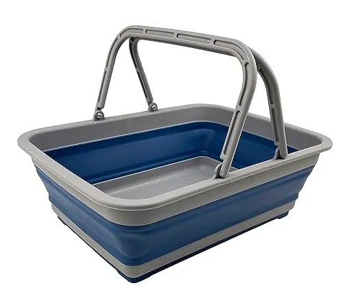 SAMMART Combo Zusammenklappbares Spülset, Eimer, Abtropfgestell, Geschirrwanne und Wäschekorb mit Griff – platzsparend, Camping-Set
