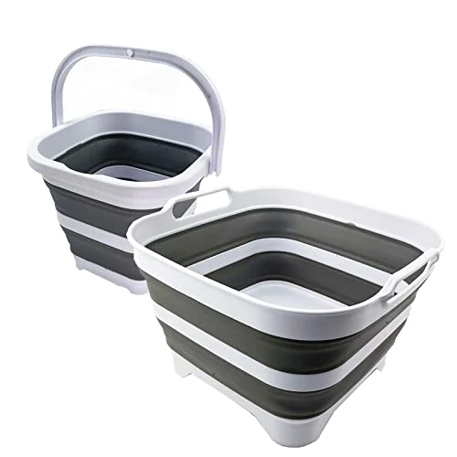 SAMMART 2-teiliges Camping-Set: zusammenklappbarer Eimer + tragbare Spülpfanne mit Ablassstopfen