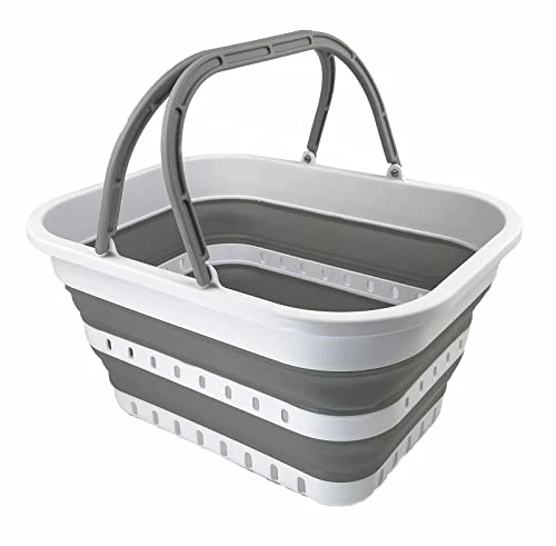 SAMMART Zusammenklappbarer handlicher Eimer/Rechteckige Wanne/Wäschekorb/Quadratische Wanne/Korb mit Griff