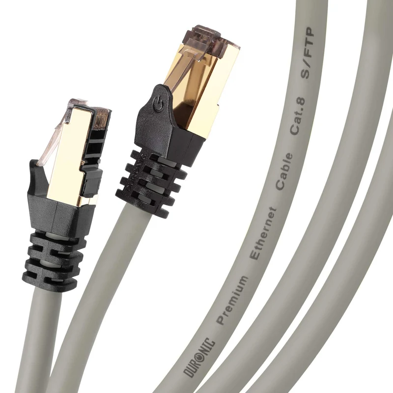 Duronic CAT8 GY 2 m Ethernet-Kabel | 40 Gbps Netzwerkabel | RJ45 Gigabit LAN Kabel Cat 8 | Patch Kabel 2000 MHz S/FTP Schirmung | TV Streaming Router Modem Switch Internetkabel 10 100 1000 Mbit