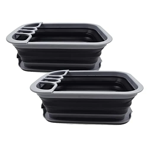 SAMMART 7,5 l zusammenklappbares Geschirrabtropfgestell mit Abtropfbrett – faltbares Wäscheständer-Set – tragbarer Geschirr-Organizer – platzsparende Küchenablage