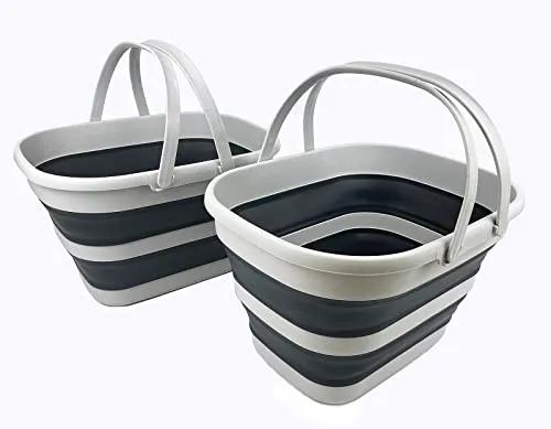 SAMMART 17L Faltbarer Korb mit Griff – Tragbarer Outdoor-Picknickkorb/Krater – Faltbare Einkaufstasche – Platzsparender Aufbewahrungsbehälter (2er-Set)
