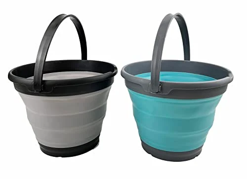 SAMMART 10L zusammenklappbarer Kunststoffeimer – Faltbare runde Wanne – tragbarer Wassereimer zum Angeln – platzsparend. Größe 31 cm Durchmesser