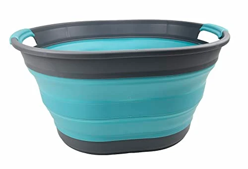 SAMMART Wäschekorb aus Kunststoff, zusammenklappbar, 23 l, ovale Wanne/Korb – faltbarer Aufbewahrungsbehälter/Organizer – tragbare Waschwanne – platzsparender Wäschekorb