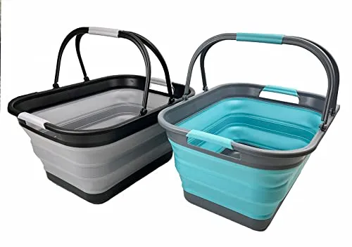 SAMMART 29L zusammenklappbare Wanne mit Griff – tragbarer Outdoor-Picknickkorb/Krater – faltbare Einkaufstasche – platzsparender Aufbewahrungsbehälter