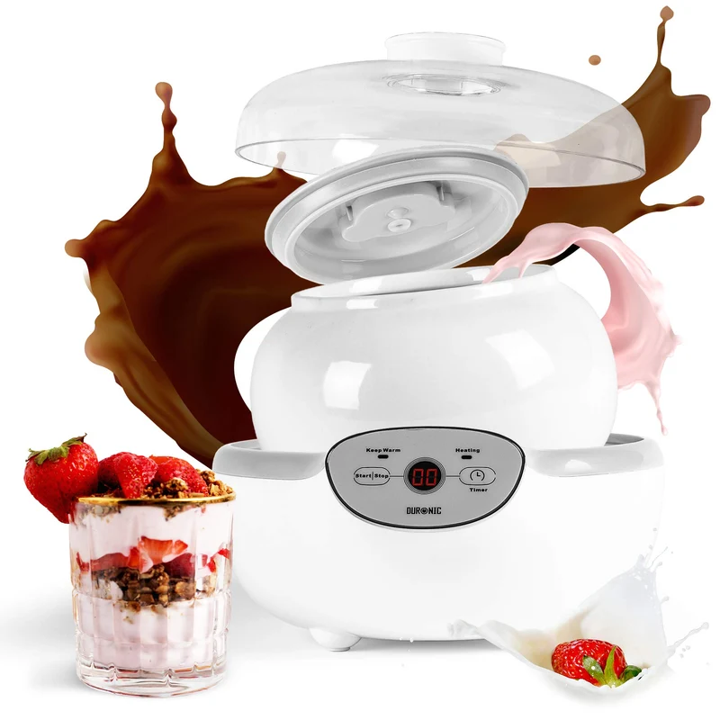Duronic YM1 Joghurtmaschine | Joghurtbereiter mit 1500 ml Keramiktopf mit Deckel | Digitales Display | 24 Stunden Zeitschaltuhr | 20 Watt | Wärmefunktion mit 38°C | Yoghurt Maker mit Abschaltfunktion