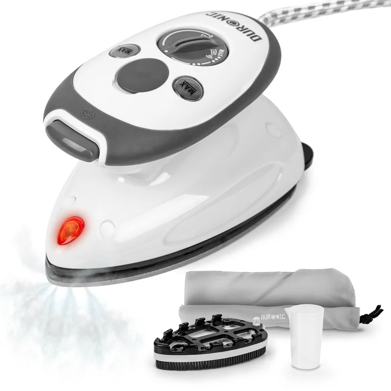 Duronic SI2 WE Mini Reisebügeleisen, 375W Mini Bügeleisen, Dampfbügeleisen 50ml Wassertank, kleines Reisebügeleisen dampf, Handbügeleisen Keramikfläche, für Kleidung nähen, travel iron weiß