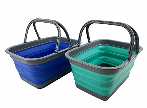 SAMMART 12L zusammenklappbare Wanne mit Griff – Tragbarer Outdoor-Picknickkorb/Krater – Faltbare Einkaufstasche – Platzsparender Aufbewahrungsbehälter