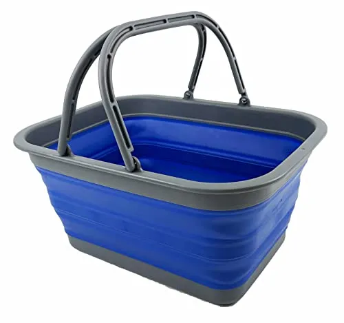 SAMMART 12L zusammenklappbare Wanne mit Griff – Tragbarer Outdoor-Picknickkorb/Krater – Faltbare Einkaufstasche – Platzsparender Aufbewahrungsbehälter