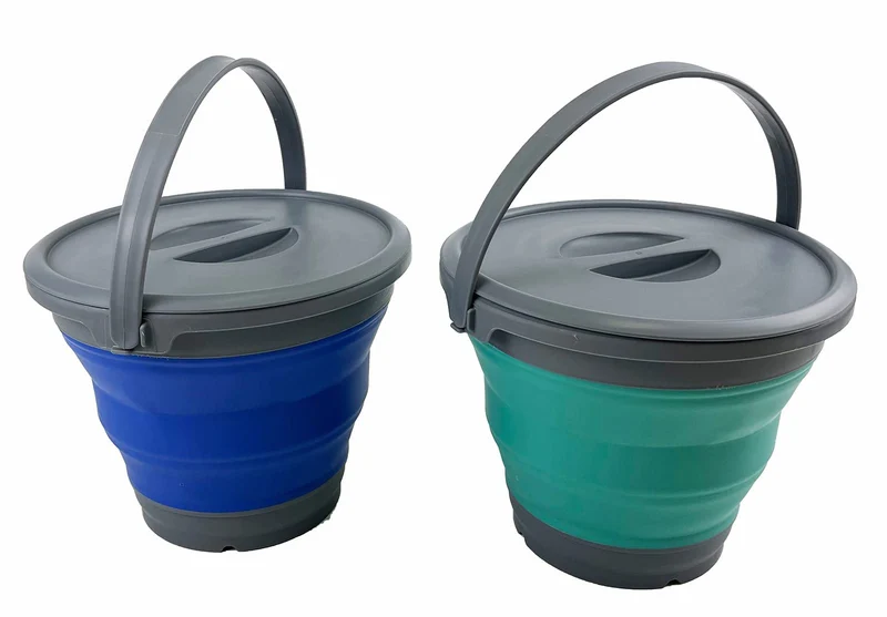 SAMMART 5,5 l zusammenklappbarer Kunststoffeimer mit Deckel – Faltbare runde Wanne mit Deckel – tragbarer Wassereimer zum Angeln – platzsparender