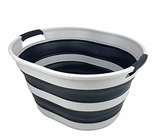 SAMMART Wäschekorb aus Kunststoff, zusammenklappbar, 23 l, ovale Wanne/Korb – faltbarer Aufbewahrungsbehälter/Organizer – tragbare Waschwanne – platzsparender Wäschekorb