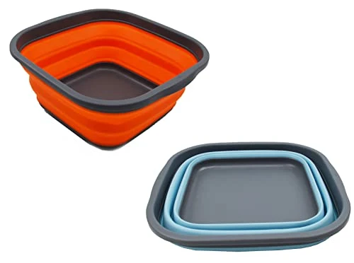 SAMMART 5,5 l Set mit 2 faltbaren Wannen, Faltbare Geschirrwanne, tragbares Waschbecken, platzsparende Kunststoff-Waschwanne