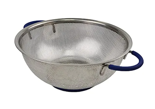 SAMMART 25 cm Sieb aus mikroperforiertem Edelstahlblech mit Silikongriff – Sieb für Nudeln, Nudeln und Obst
