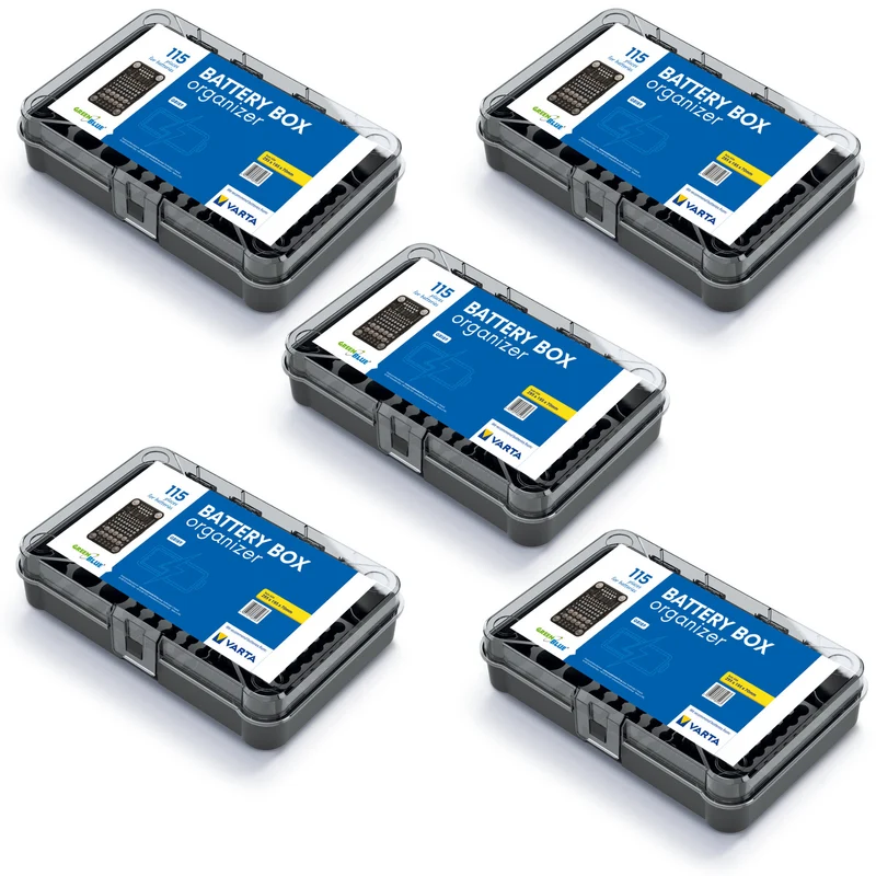 GreenBlue Batterie-Organizer, klarer Deckel, 115 Plätze, Varta Box GB189, 5 Stück