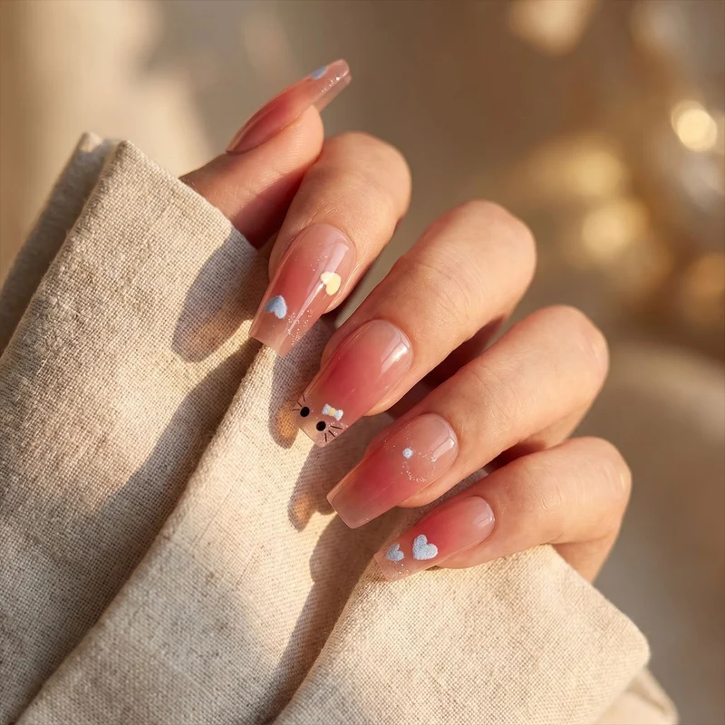 Künstlerisches Press-On Nageldesign mit süßen Charaktermotiven Karnz
