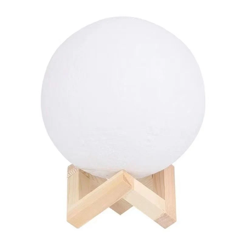 3D Lunar Texture LED Orb Nachttischlampe mit Holz-Geometrie-Ständer Karnz