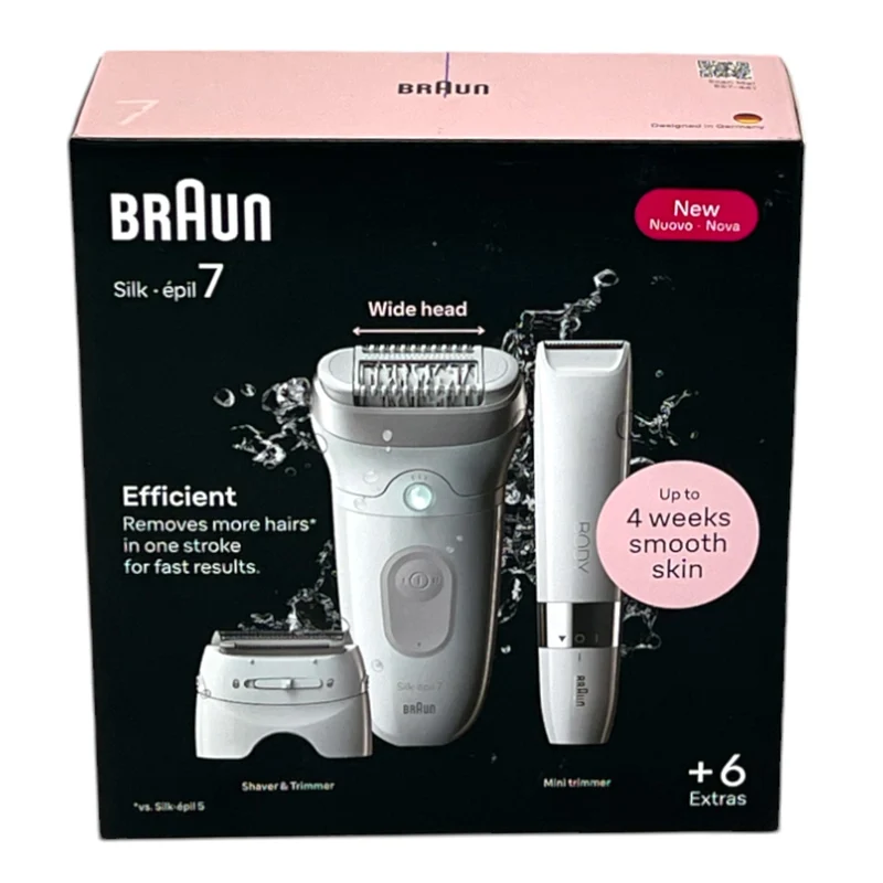 BRAUN Silk Epil 7-441 Epilierer Damen Haarentferner für langanhaltende Haarentfernung + Trimmeraufsatz + Mini-Rasierer Weiß / Silber