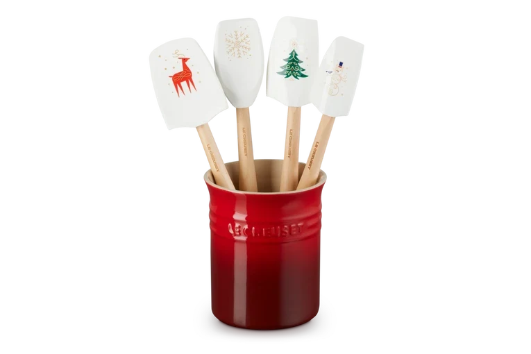 Le Creuset - Topf mit 4 Spateln Kirschrot/Weiß