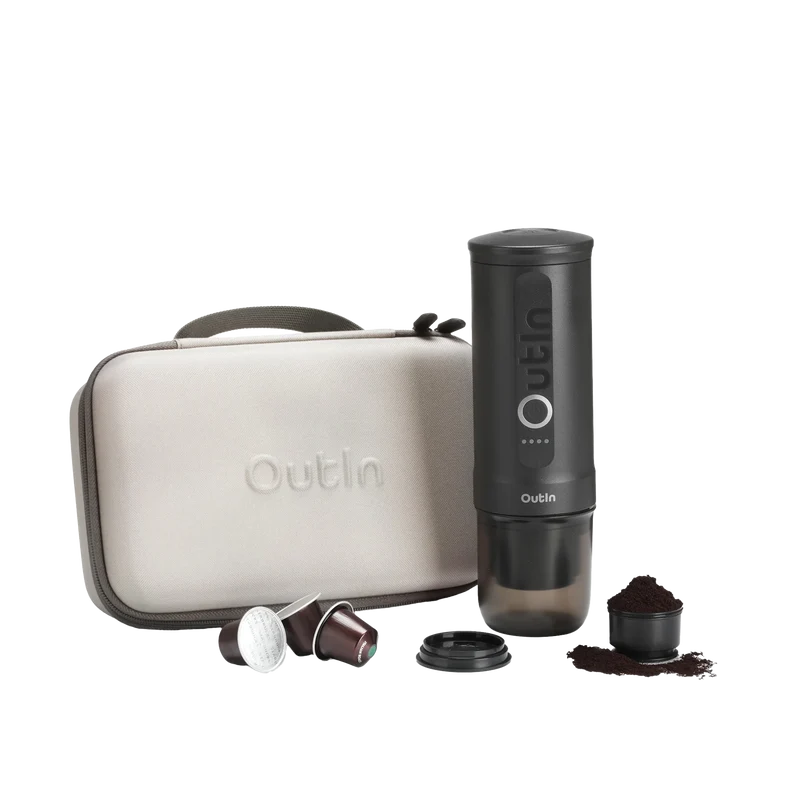 Outin Nano Espresso + Universal Coffee Stand Mobiler Espresso, perfekt präsentiert