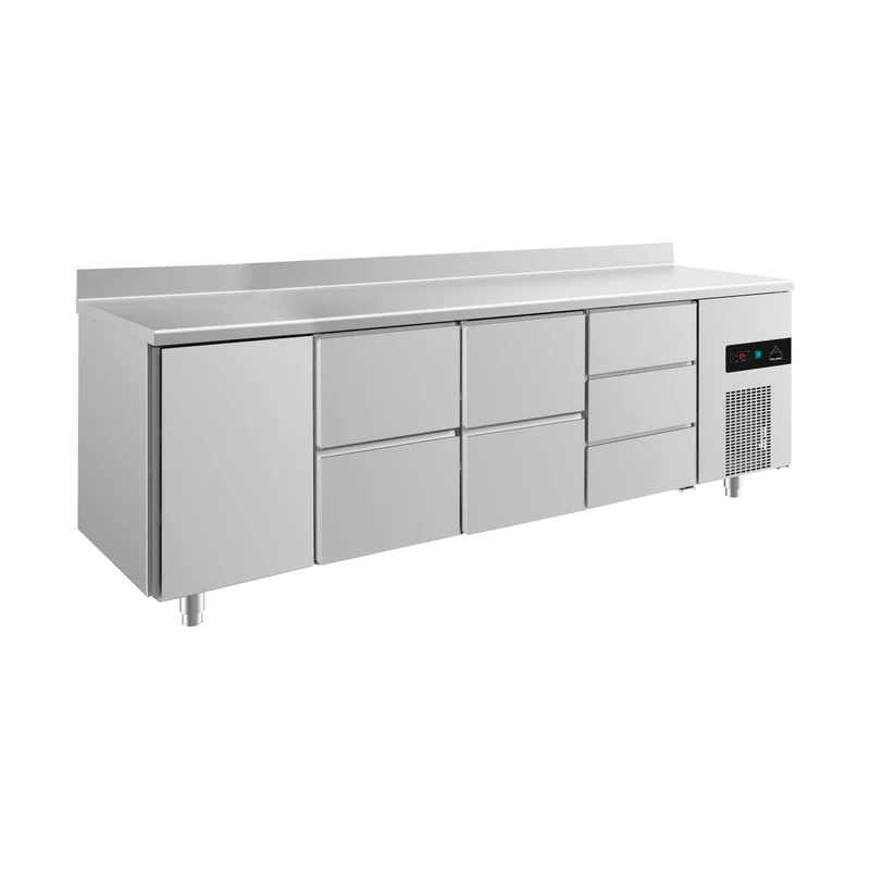 Kühltisch -2 bis +8°C 2330x700x850mm mit 1x Tür, 2x zwei Schubladen und 1x 3 Schubladen u. Aufkantung – Art.-Nr. KT4TZZDA