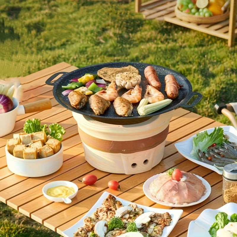 OUTDOORIX – Portable Cast Iron Grill Pan Rustic Design