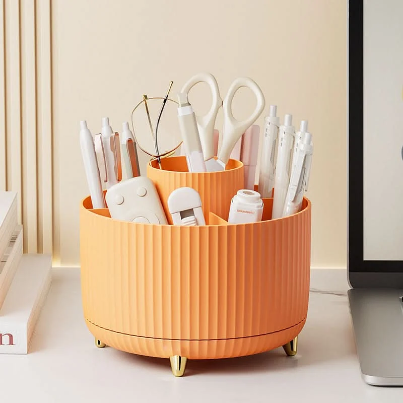 COSMETIC SPIN – 360° rotating makeup organizer with compact multi-slot storage for brushes, cosmetics, and daily essentials
