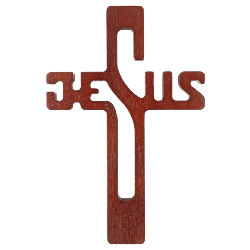 Hängendes Kreuz aus Buchenholz Hängekreuz Aufschrift JESUS Modern Holzkreuz Glatte Oberfläche (Braun, 30x20x1,8cm)