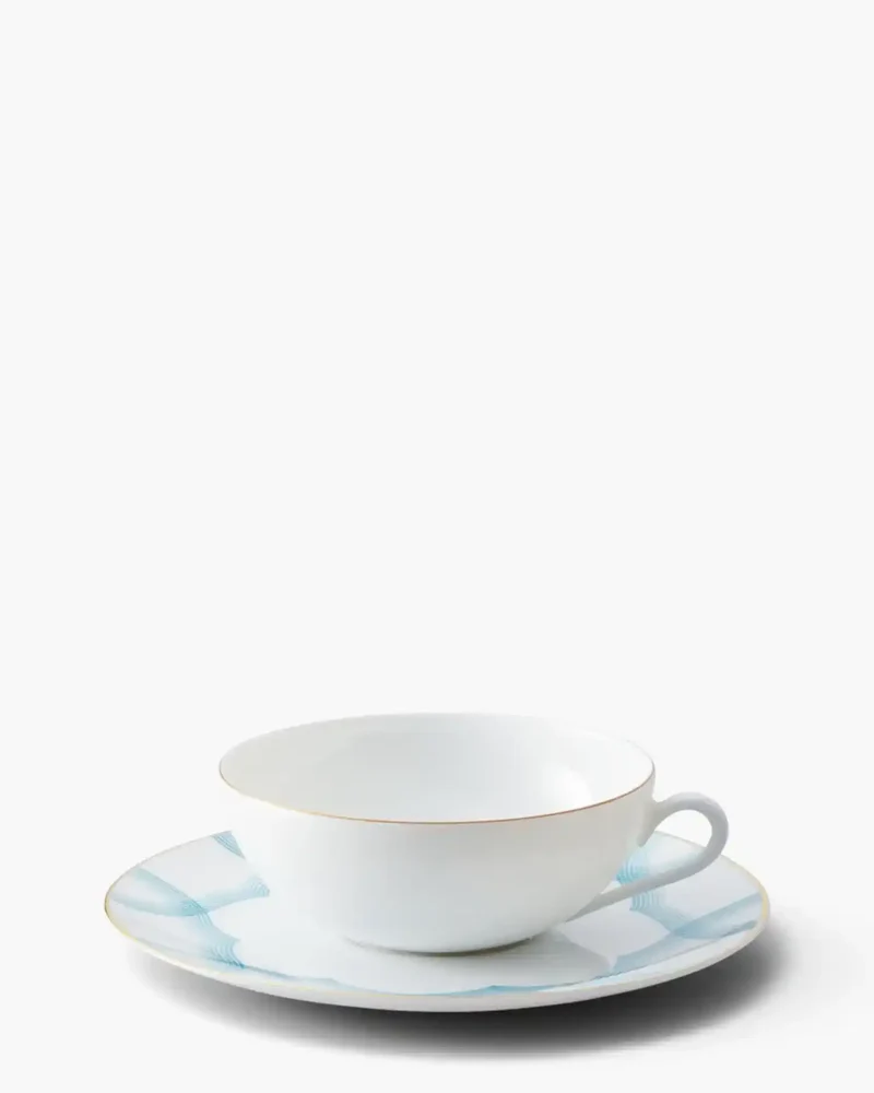 Raynaud Aura tea cup with saucer in Limoges porcelain with light blue decoration