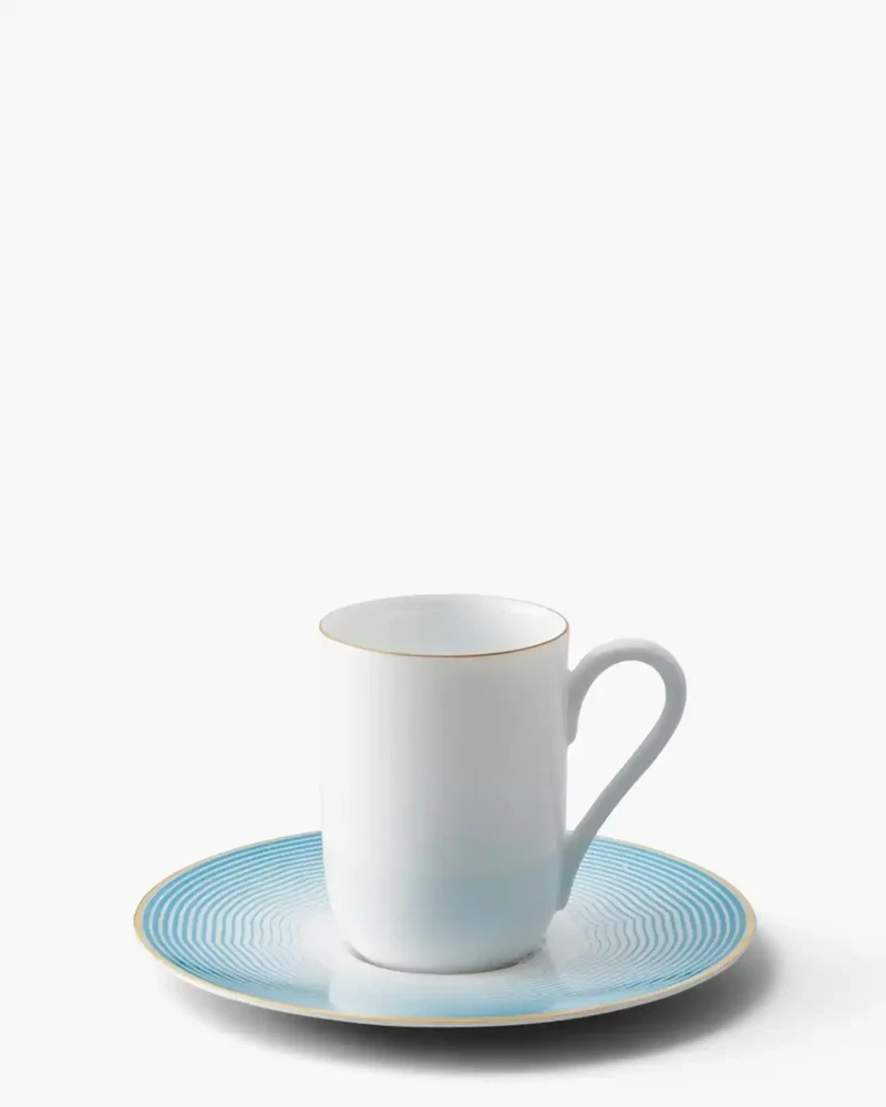 Raynaud Aura coffee cup with saucer in Limoges porcelain with light blue decoration