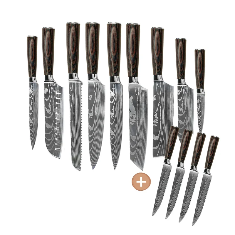 Shinrai Knives – 13-teiliges Messerset mit Damascus-Print – Master Collection XL-Set