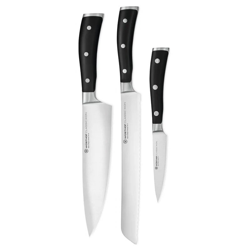 Wüsthof - Classic Ikon 3-teiliges Messerset - Kochmesser + Brotmesser + Officemesser