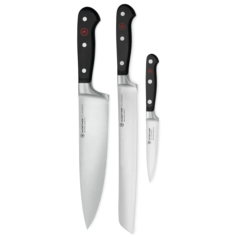 Wüsthof - Classic 3-teiliges Messerset - Kochmesser + Brotmesser + Officemesser