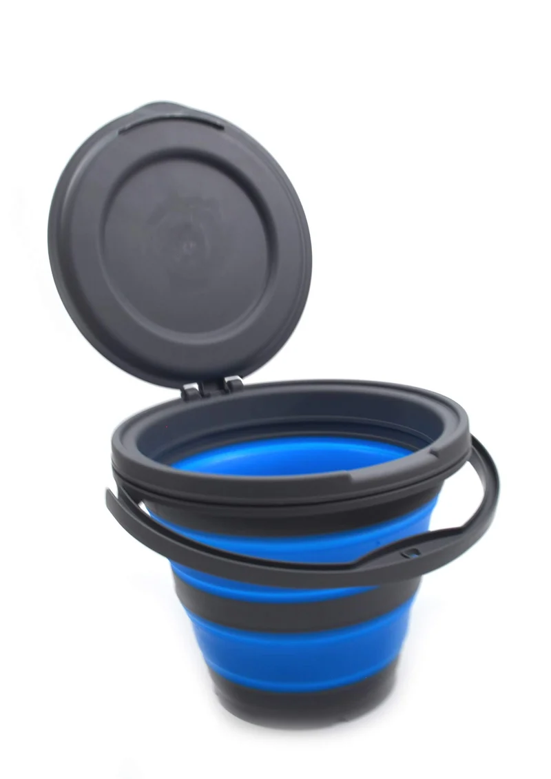SAMMART 5L zusammenklappbarer Angeleimer mit abnehmbarem Deckel – Faltbare runde Wanne – tragbarer Kunststoff-Wassereimer – platzsparender Outdoor-Wassertopf