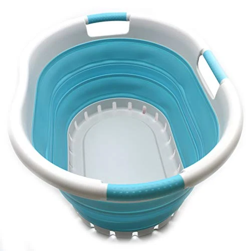 SAMMART 36L Collapsible 3-handhabbarer Kunststoff-Wäschekorb - Faltbarer Pop-up-Aufbewahrungsbehälter - Tragbare Waschwanne - Platzsparender Korb