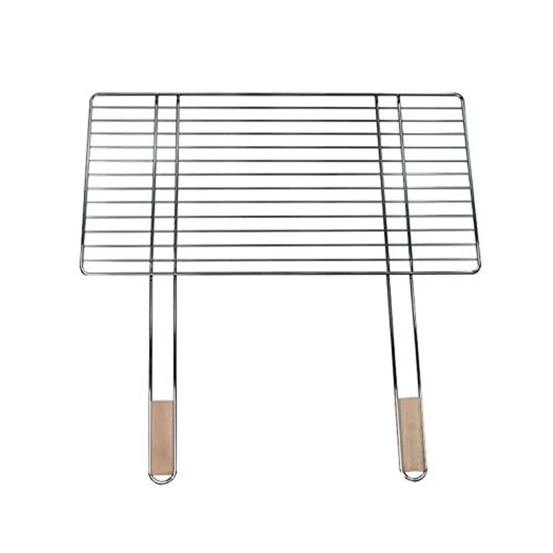 Grillrost 68x40cm mit 2 Holzgriffen Stahl verchromt Grillgitter Grillaufsatz Ersatzrost