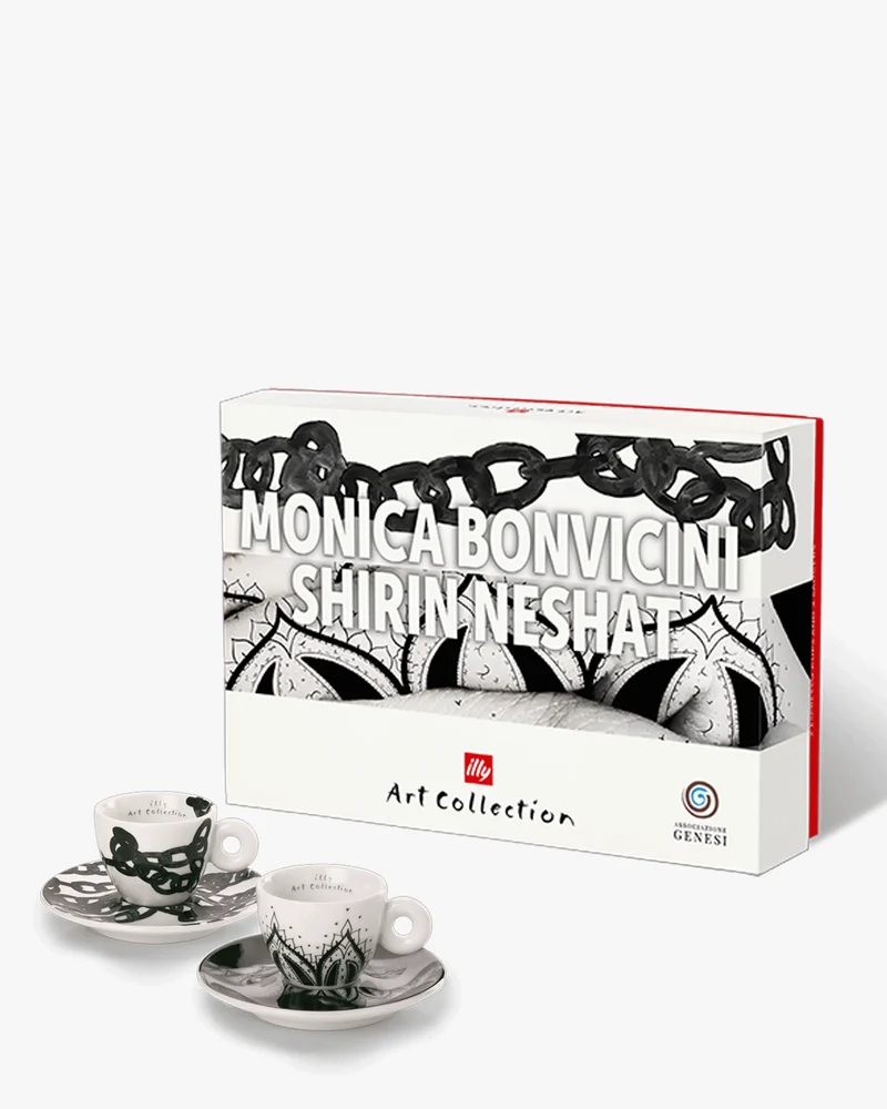 Illy Art Collection Genesi set 2 espresso coffee cups designed by Monica Bonvicini & Shirin Neshat
