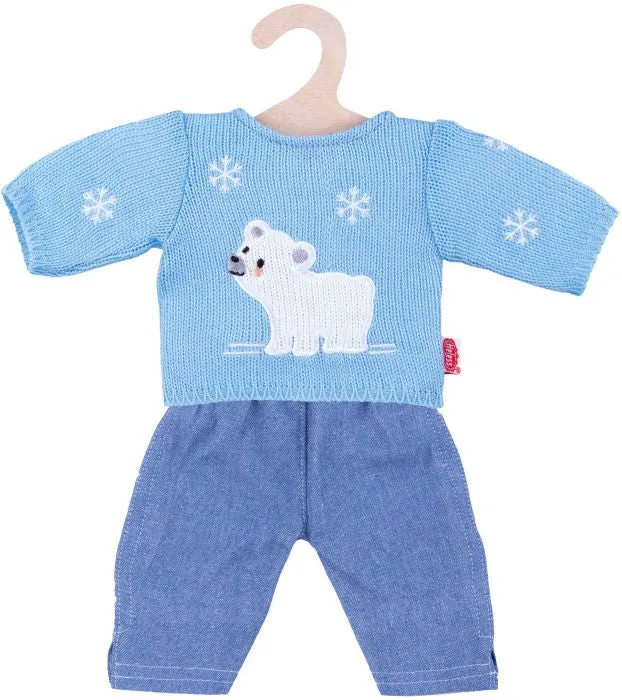 Puppen-Eisbär-Pullover mit Jeans, Gr. 35-45 cm