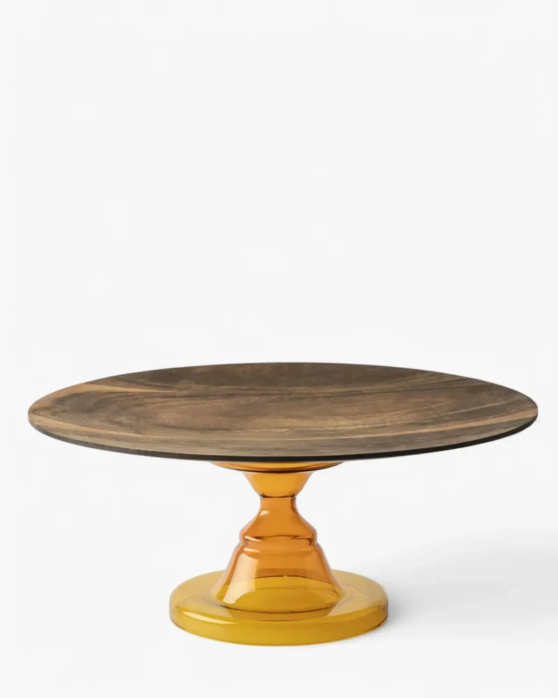 KnIndustrie Rubin orange cake stand with wooden plate diam. 27 cm. - 10.63 in.