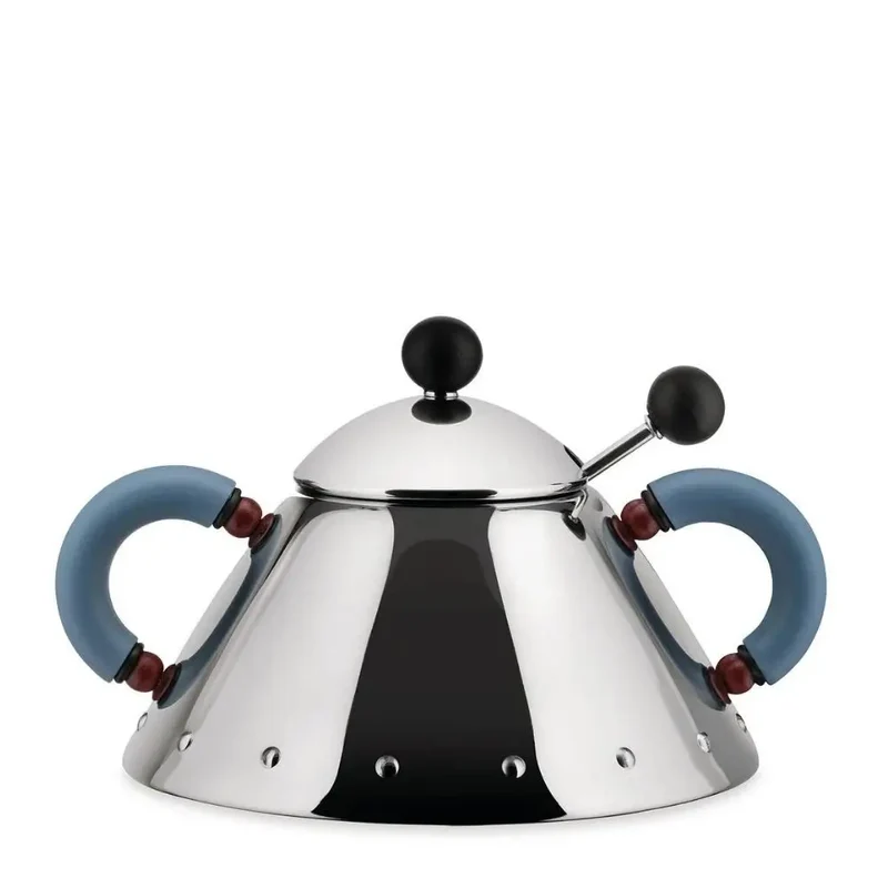 Alessi 9097 sugar bowl in steel with coloured handles