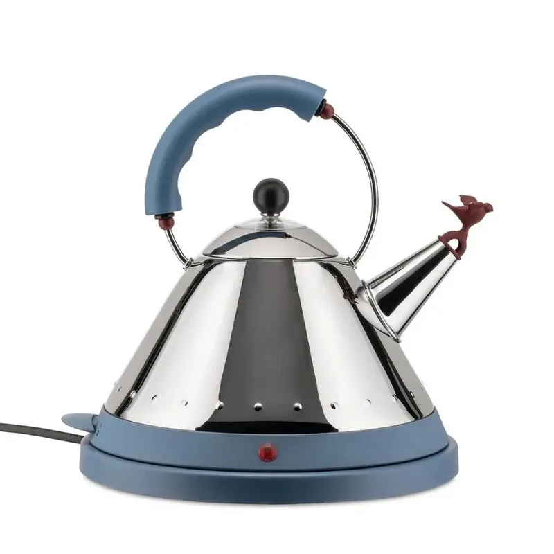 Alessi MG32 electric kettle in steel with coloured handle and base
