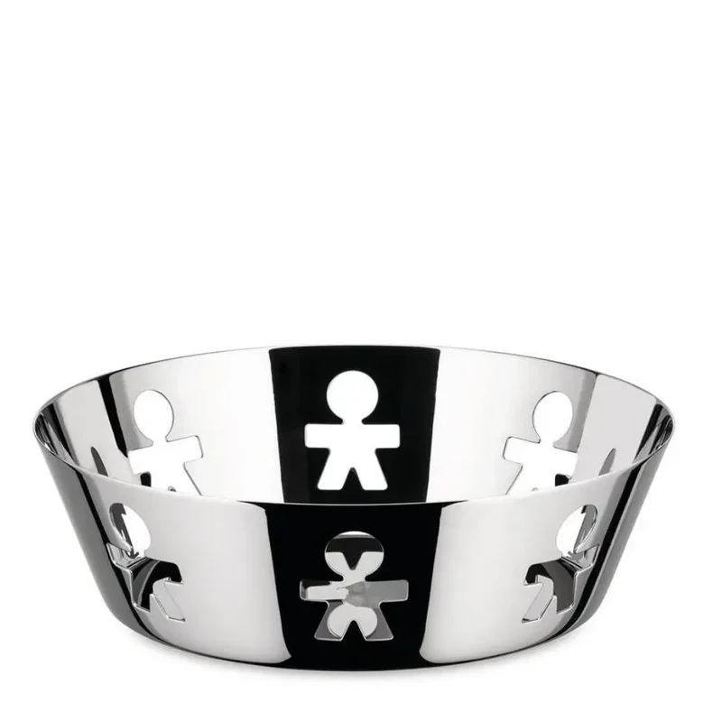 Alessi Girotondo round basket in stainless steel