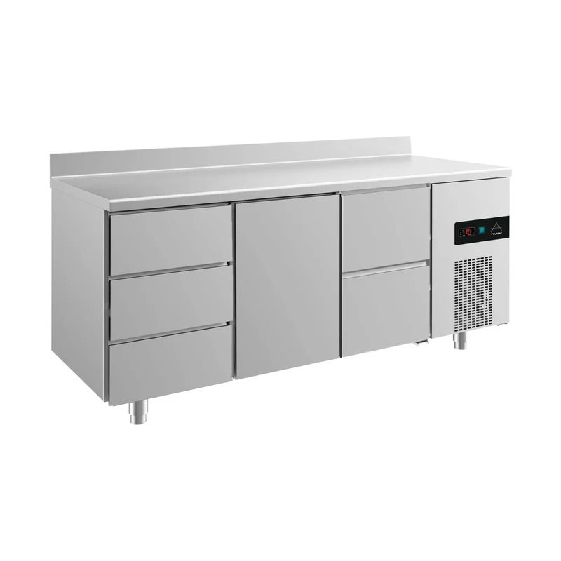 Kühltisch -2 bis +8°C 1865x700x850mm mit 1x Tür, 1x zwei Schubladen und 1x drei Schubladen u. Aufkantung – Art.-Nr. KT3DTZA