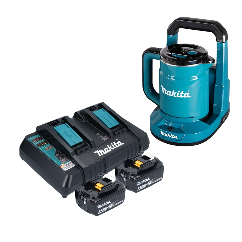 Makita DKT 360 PF2 Akku Wasserkocher 36 V ( 2x 18 V ) 0,8 L + 2x Akku 3,0 Ah + Doppelladegerät