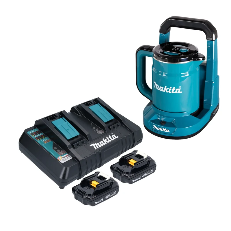 Makita DKT 360 PY2 Akku Wasserkocher 36 V ( 2x 18 V ) 0,8 L + 2x Akku 1,5 Ah + Doppelladegerät
