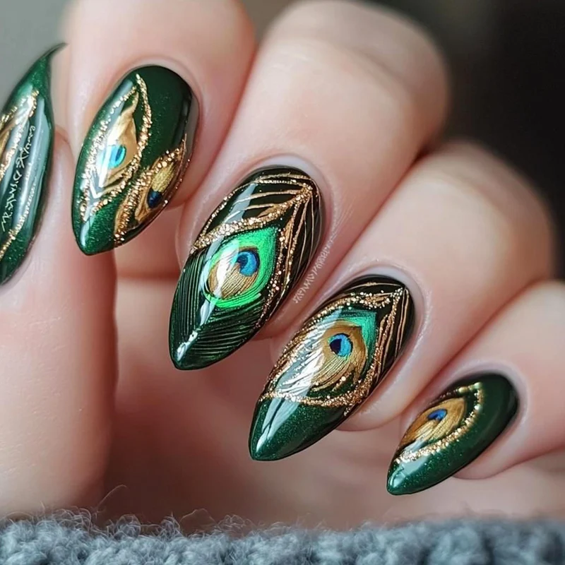 Pfau-inspirierte Nagelkunstverlängerungen Karnz