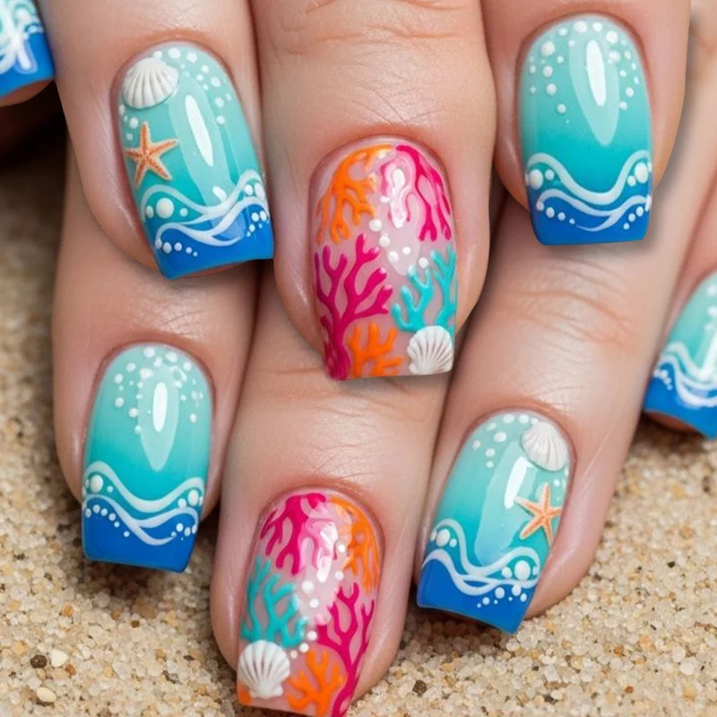 Oceanic Coral Nagelkunst Design Karnz
