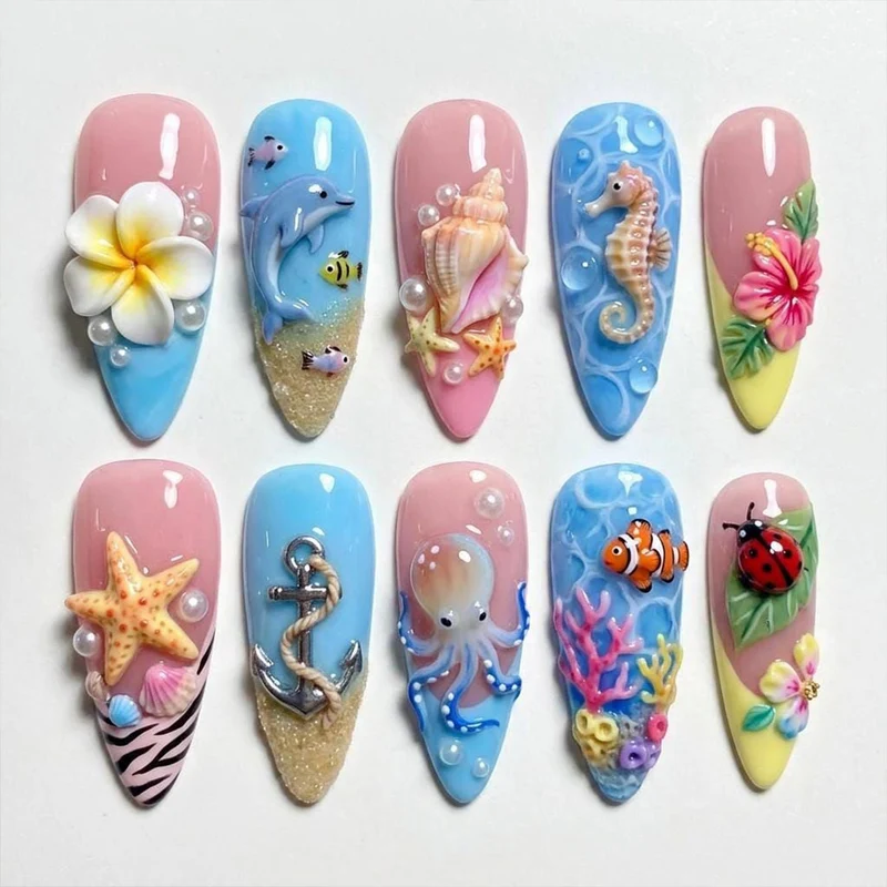 Ocean-Inspirierte 3D-Nagelkunst-Set Karnz